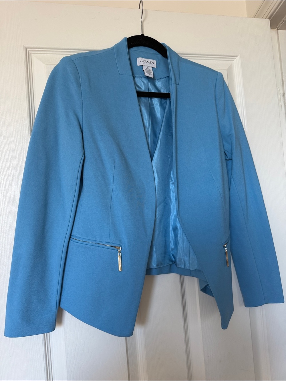 Carmen Marc Valvo Sky Blue Open-Front Blazer